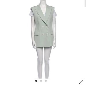 Women's Mint Green Double-Breasted Blazer With Skirt Set